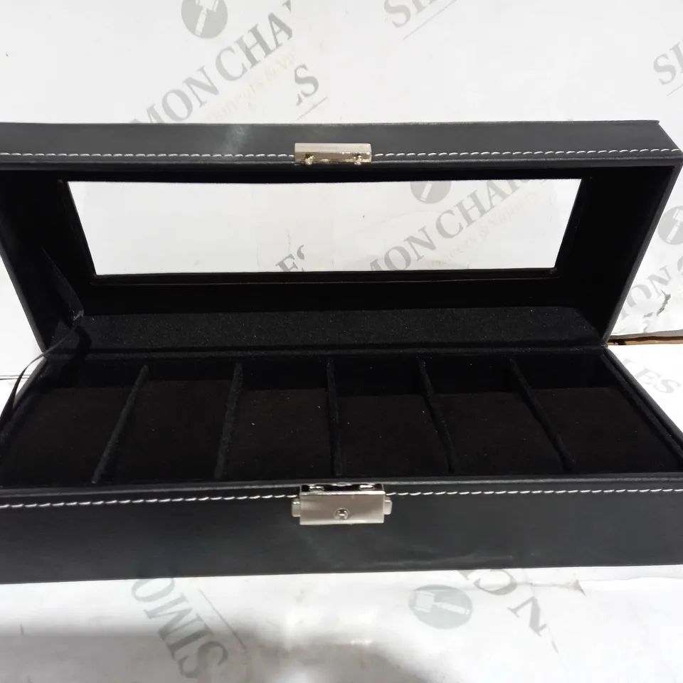 5 X BLACK WATCH BOXES WITH METAL CLASP 