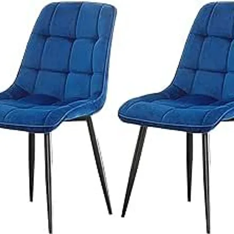 BOXED DESIGNER BLUE VELVET DINING CHAIRS SET OF 2 (1 BOX)
