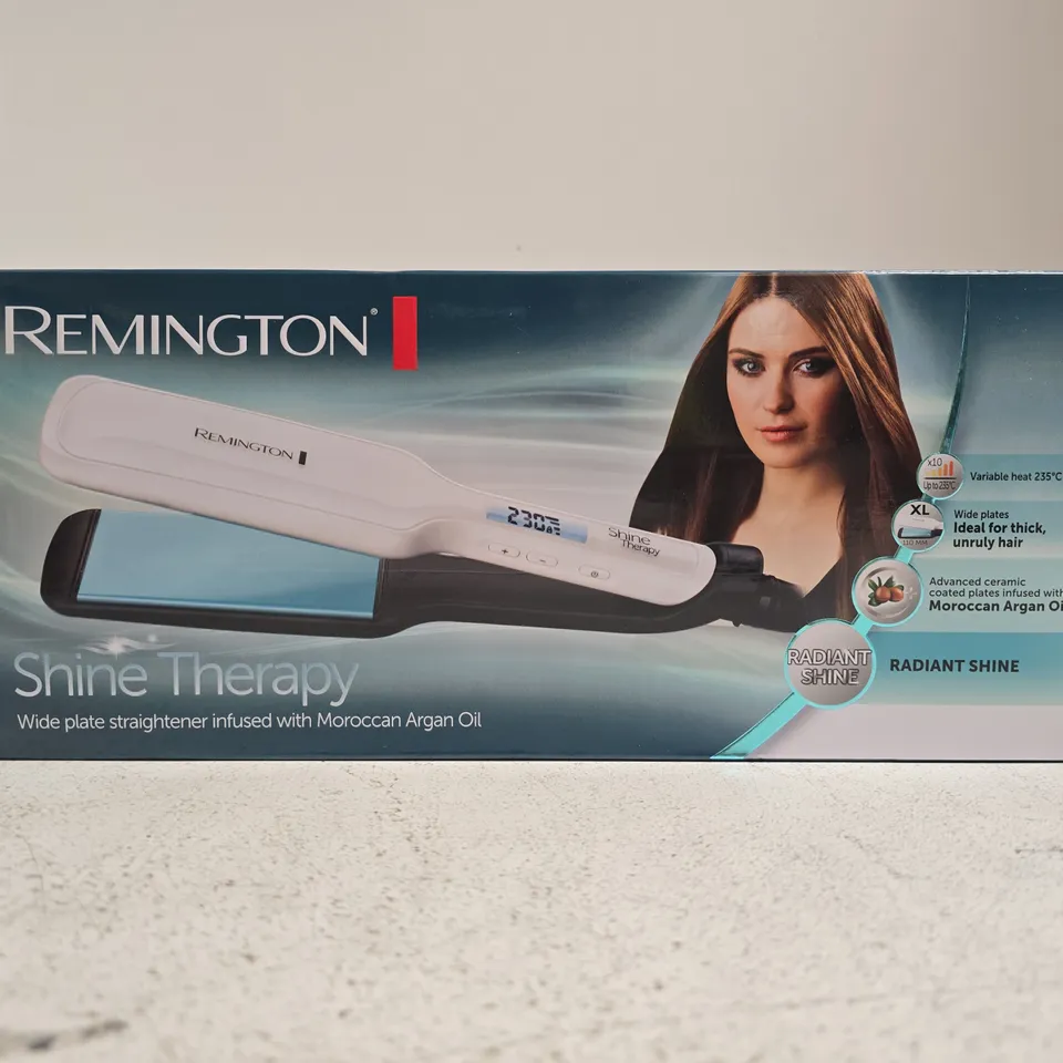 REMINGTON SHINE THERAPY WIDE PLATE HAIR STRAIGHTENER – ARGAN OIL INFUSED