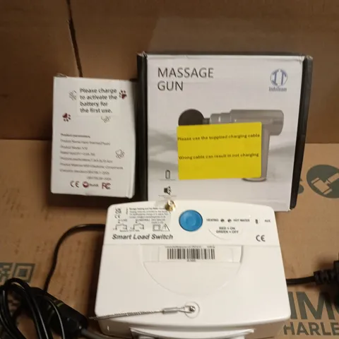 APPROXIMATELY 8 ASSORTED ELECTRICAL PRODUCTS TO INCLUDE MASSAGE GUN, HAND WARMERS, SMART LOAD SWITCH ETC