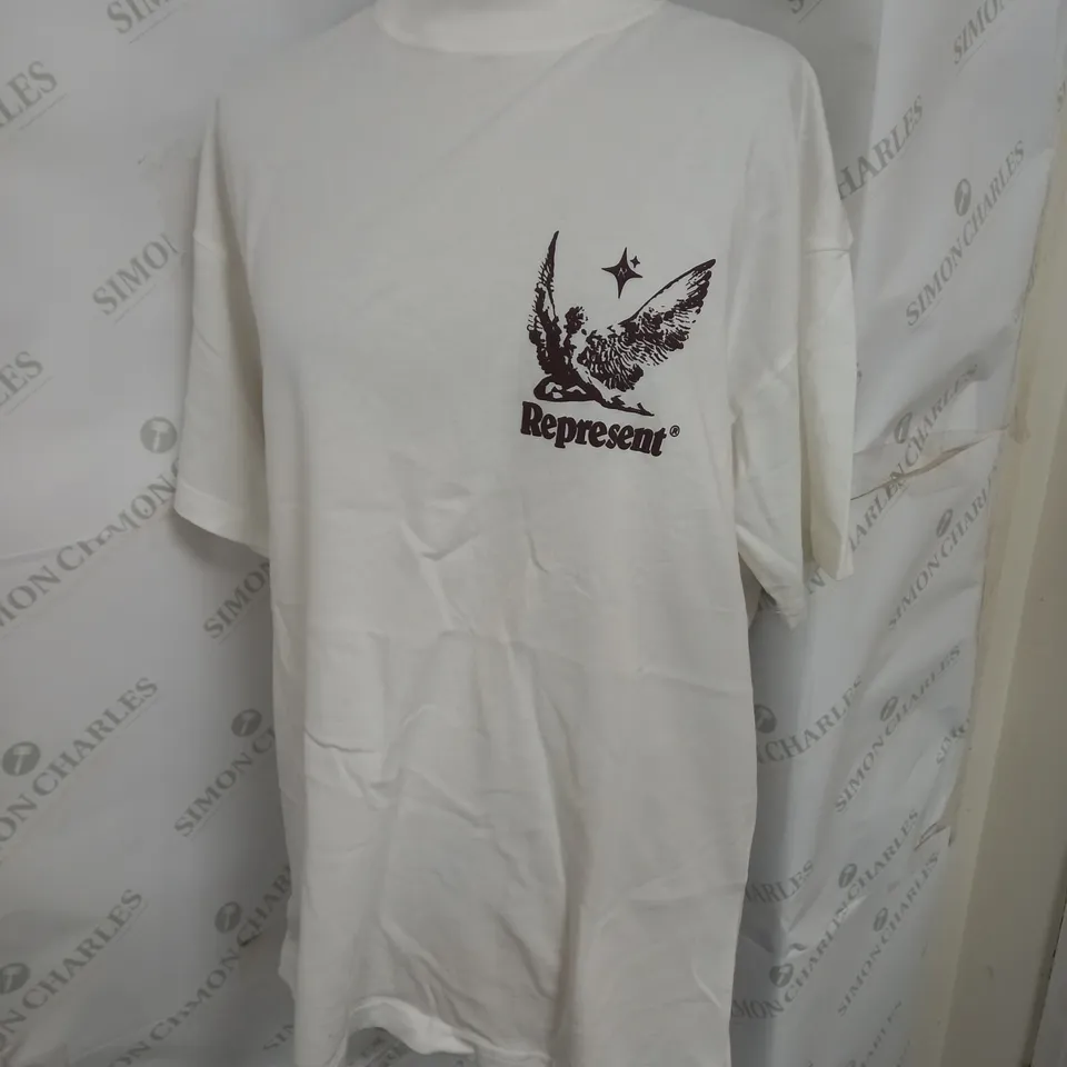 REPRESENT SPIRITS OF SUMMER PRINTED JERSEY TEE IN FLAT WHITE SIZE XS