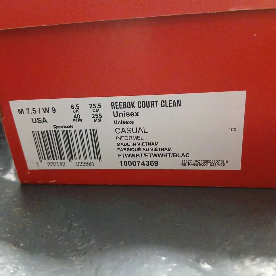 REEBOK COURT CLEAN UNISEX WHITE SNEAKERS – UK 6.5