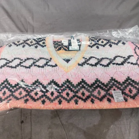 WHITE STUFF SPACED POINTELLE JUMPER – PINK MULTI, UK 10 