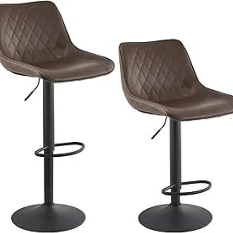 BOXED PAIR OF FAUX LEATHER UPHOLSTERED BROWN BAR STOOLS