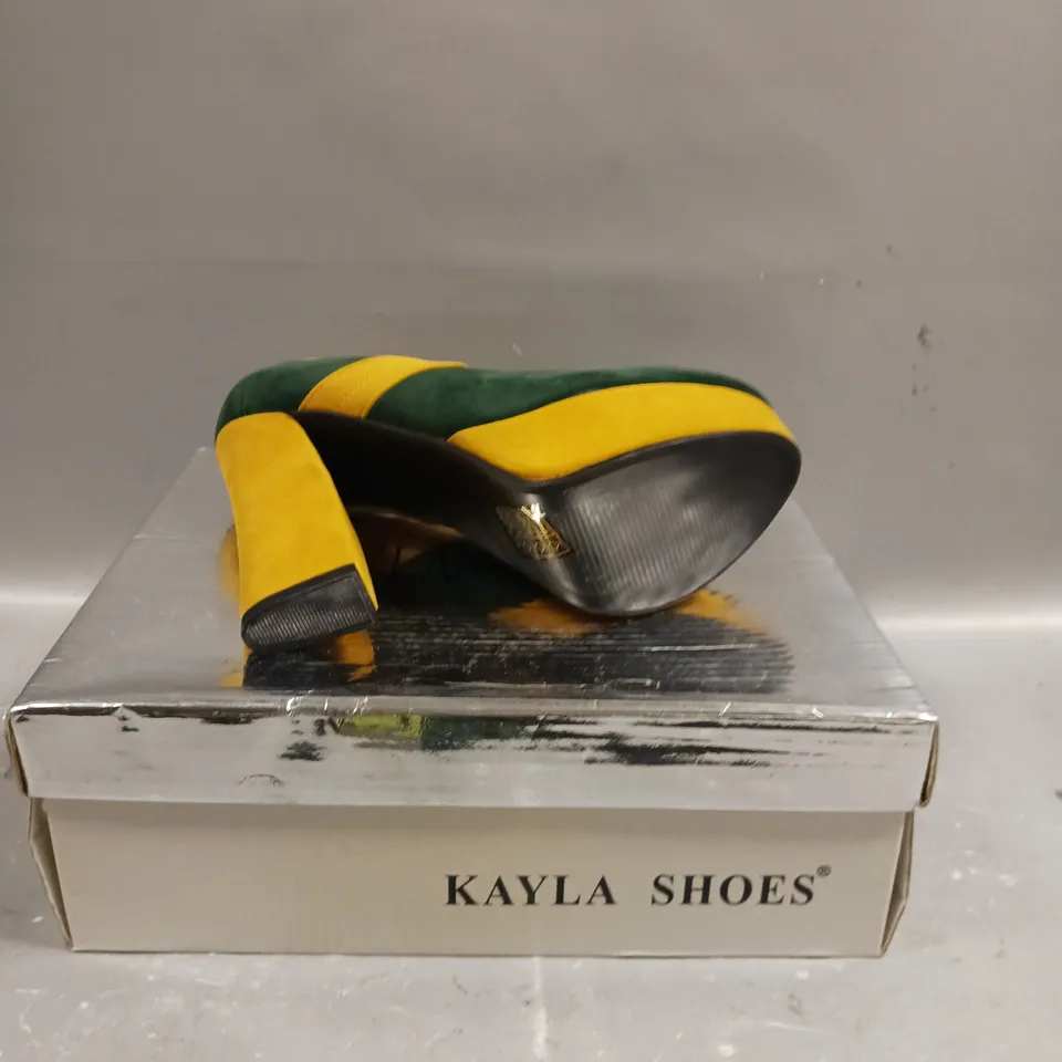 BOXED PAIR OF KAYLA HIGH BLOCK HEEL SLIP ON SHOES - SIZE 3.5