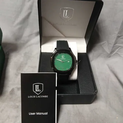 LOUIS LACOMBE WRISTWATCH WITH GREEN DIAL, BLACK CASE AND RUBBER STRAP