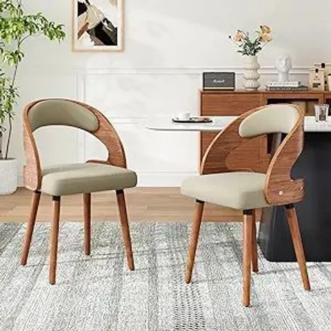 BOXED FARINI SET OF 2 MODERN UPHOLSTERED DINING CHAIRS WITH CURVED BACKREST, GREEN