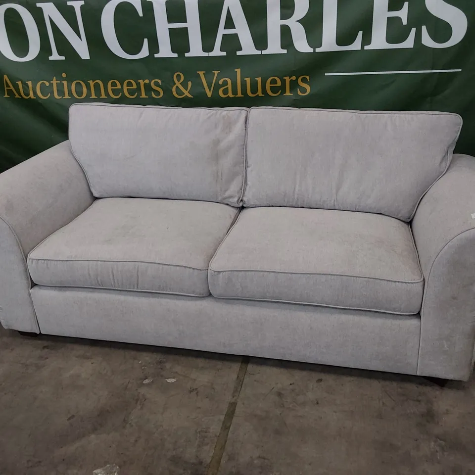 DESIGNER THREE SEATER SOFA LIGHT GREY FABRIC 