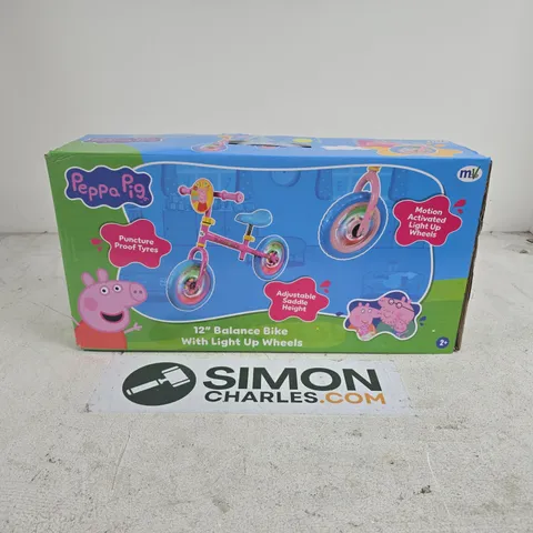 BOXED PEPPA PIG 12" BALANCE BIKE WITH LIGHT UP WHEELS
