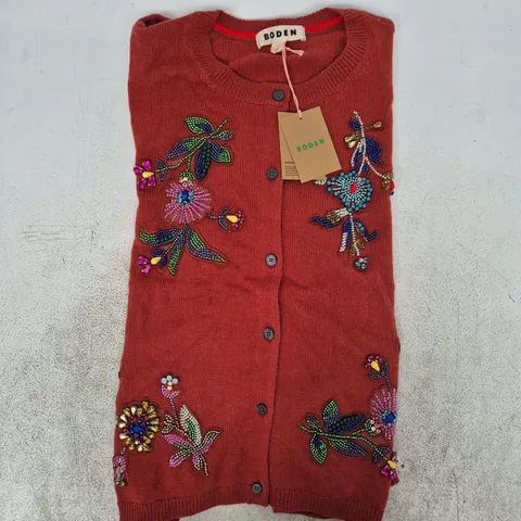 BODEN RIA EMBELLISHED KNIT CARDIGAN IN GINGERBREAD SIZE LARGE