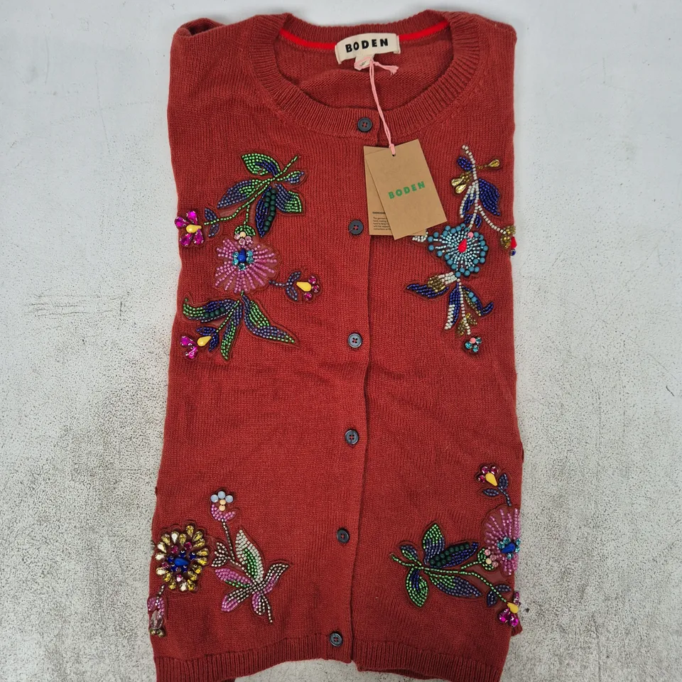 BODEN RIA EMBELLISHED KNIT CARDIGAN IN GINGERBREAD SIZE LARGE