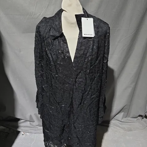 WHISTLES METALLIC DOBBY MINI DRESS IN BLACK - UK 14