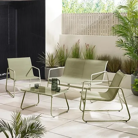 BOXED NAXOS 4 SEAT OUTDOOR CONVERSATION SET WITH CHAIRS, SOFA & TABLE