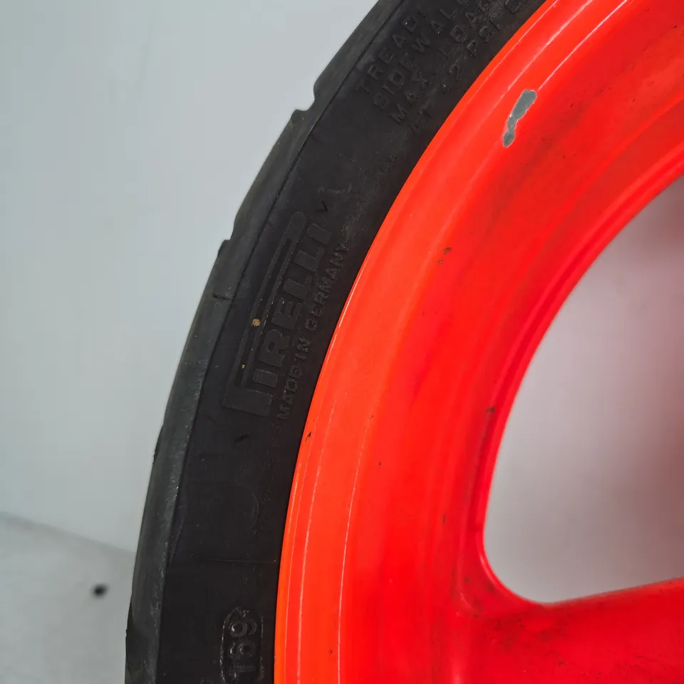 MOTORCYCLE WHEEL WITH PIRELLI DRAGON TYRE – ORANGE RIM 