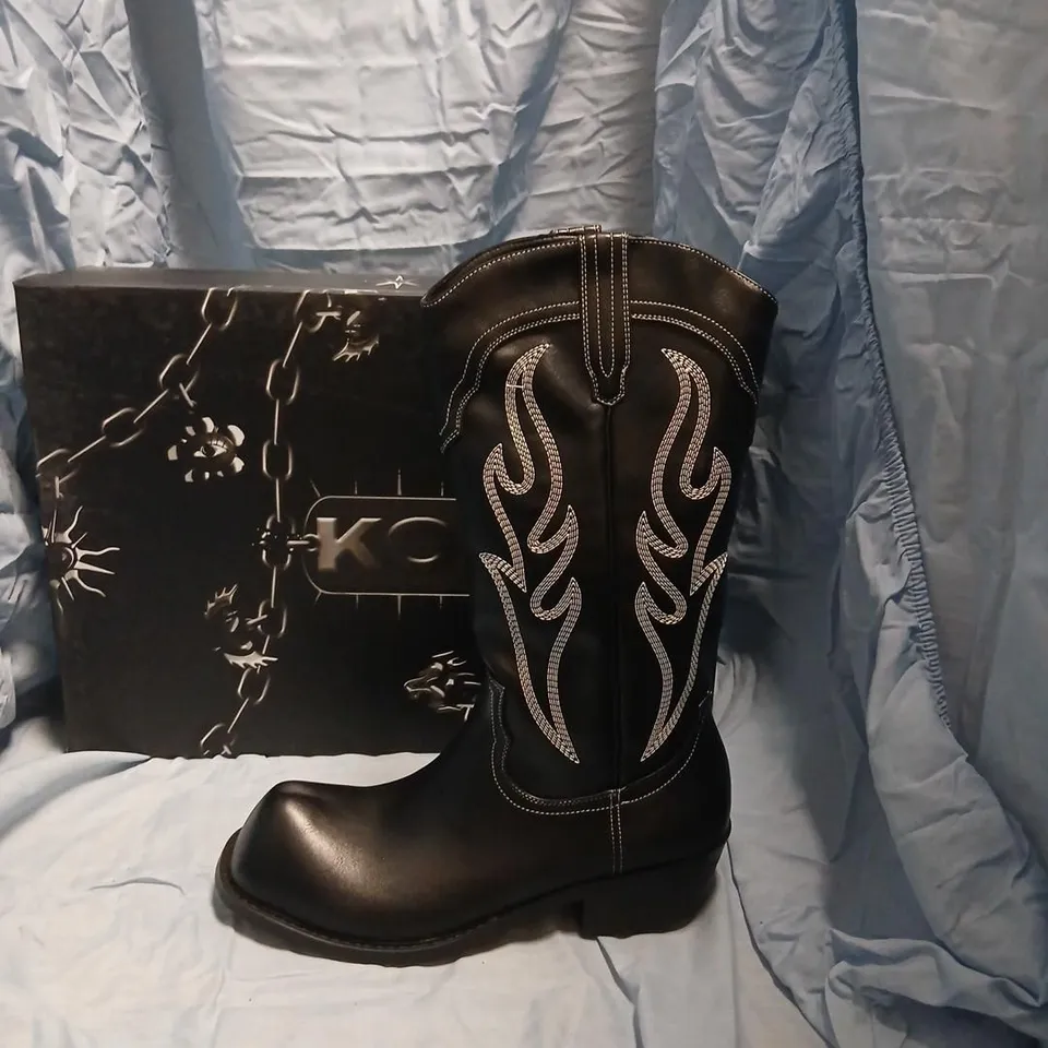 KOI CRYPTEK MEN'S SNUB NOSE TALL COWBOY BOOTS – BLACK, UK 8