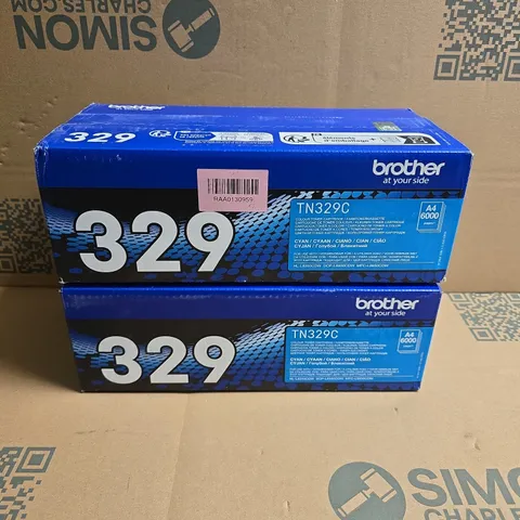 2 X SEALED BROTHER TN329C TONER CARTRIDGES - CYAN 