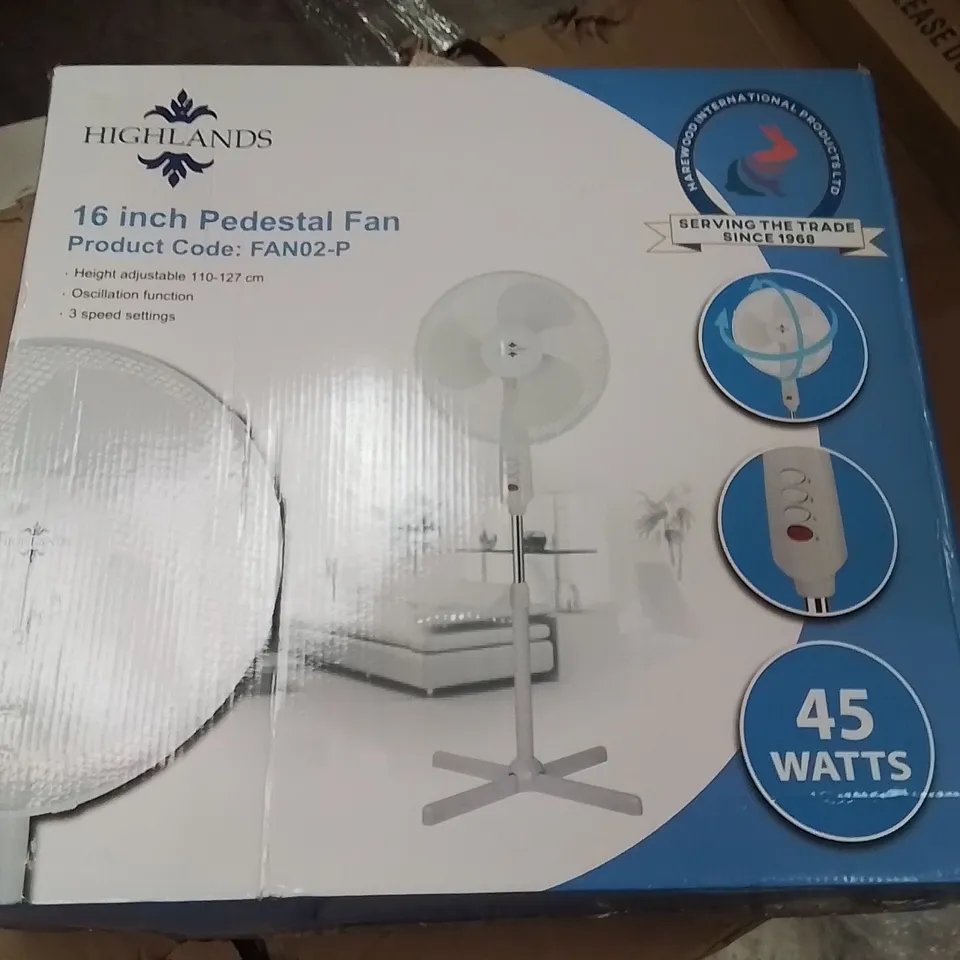 BOXED HIGHLANDS 16" PEDESTAL FAN