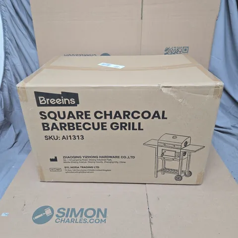BREEINS SQUARE CHARCOAL BARBECUE GRILL WITH MANUAL. BOXED