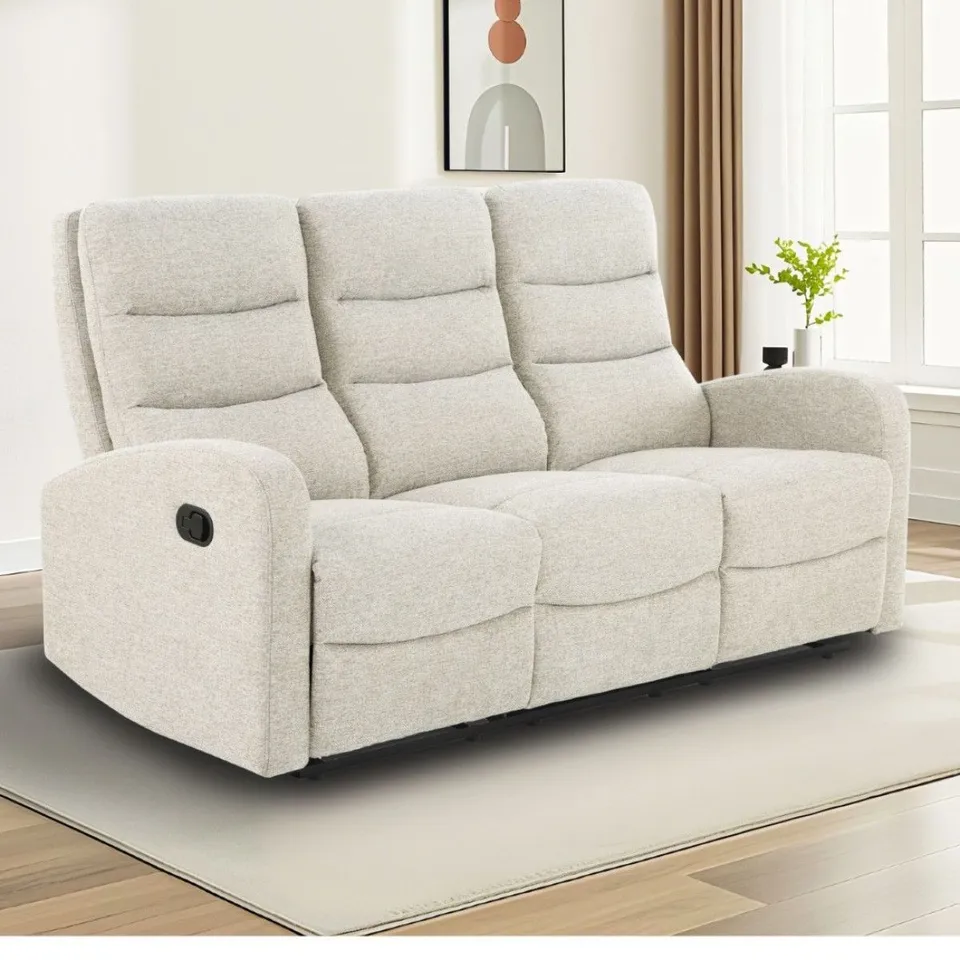 BOXED DOREL RENA TWO SEATER ARMCHAIR WITH DUAL MANUAL RECLINERS FABRIC NATURAL