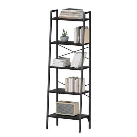 BOXED LADDER SHELF 172cm H X 56cm W STEEL LADDER BOOKCASE - RUSTIC BROWN