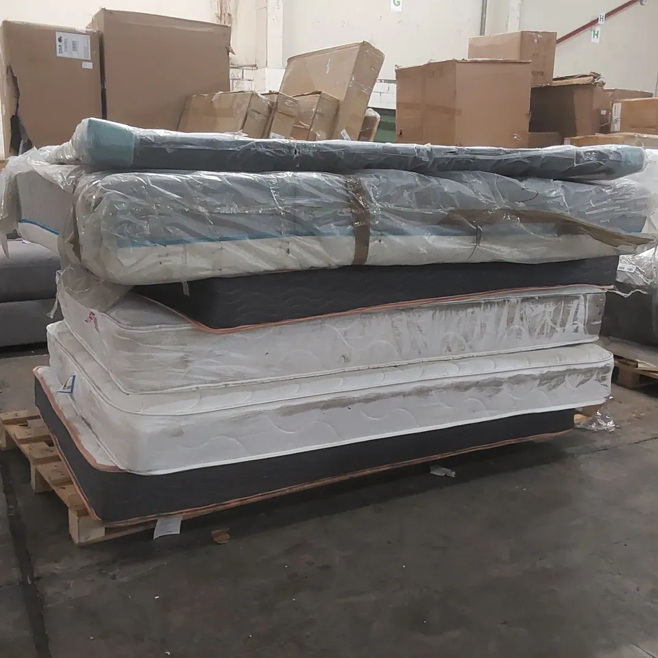 PALLET CONTAINING 5x ASSORTED MATTRESSES AND 1x HEADBOARD