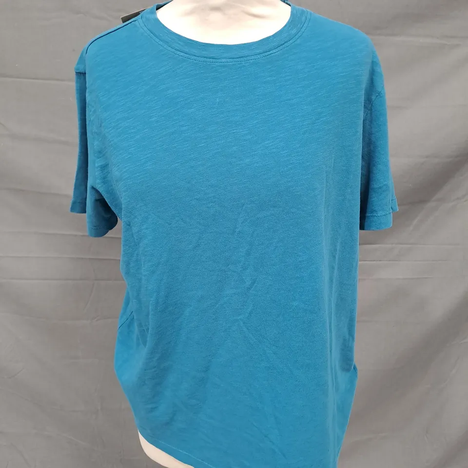 HUSH HATTIE COTTON SLUB CREW NECK T-SHIRT IN DEEP AQUA SIZE SMALL