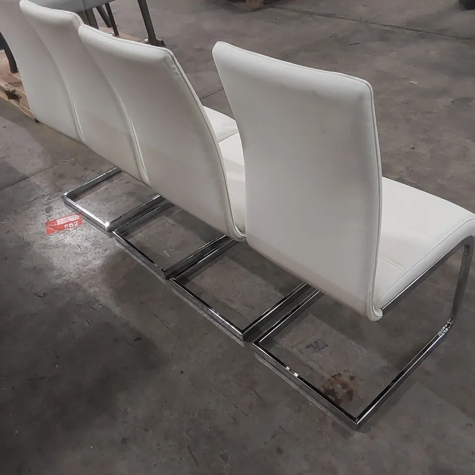 SET OF 4x PERTH DINING CHAIR, WHITE PREMIUM FAUX LEATHER & CHROME