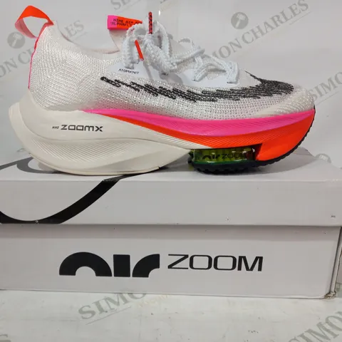 BOXED PAIR OF NIKE AIR ZOOM ALPHAFLY SHOES IN WHITE/PINK UK SIZE 5
