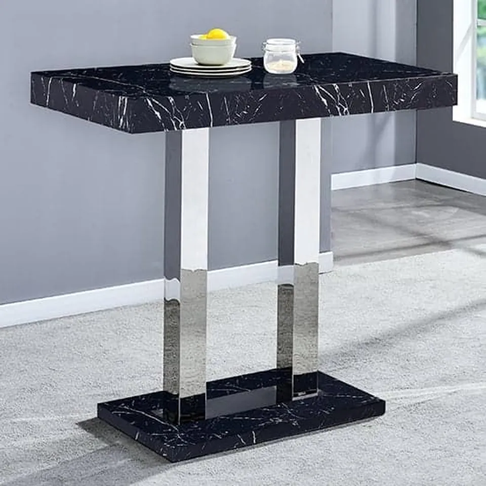 BOXED MILANO SMALL BAR TABLE IN MARBLE EFFECT - BLACK (2 BOXES)