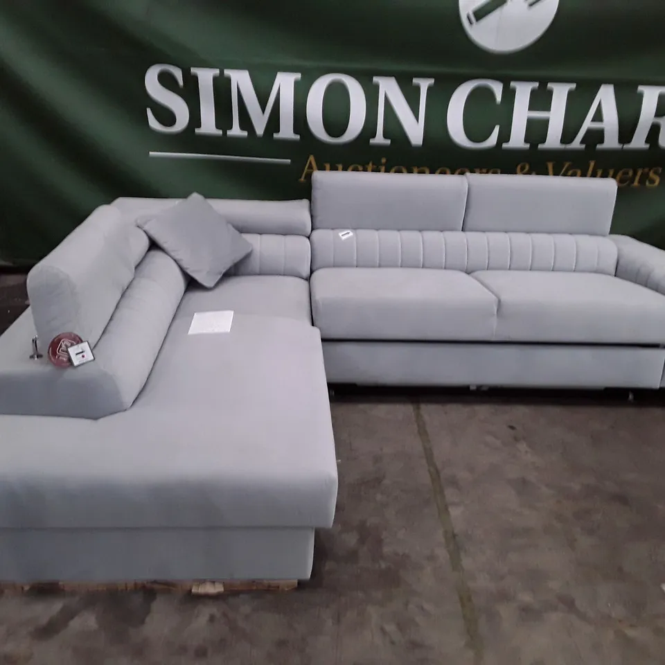 QUALITY DESIGNER CORNER SOFA - LIGHT BLUE VELVET FABRIC