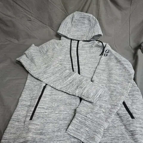 GYM + COFFEE MENS GREY FLECK HOODIE SIZE M