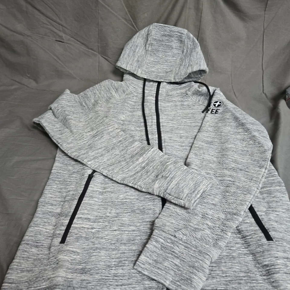 GYM + COFFEE MENS GREY FLECK HOODIE SIZE M