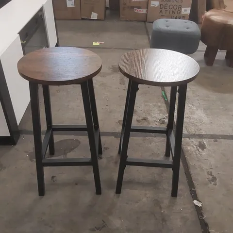 PAIR OF DESIGNER WOODEN BAR STOOLS WITH METAL BASE