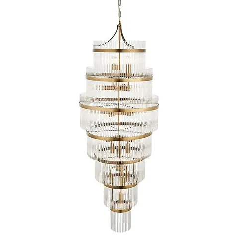 BOXED LUMINOSA MARIETTA GRAND PENDANT CEILING LIGHT ANTIQUE BRASS PLATE, CLEAR GLASS, 21X E14