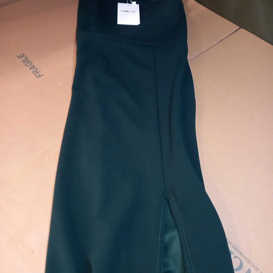FEMME LUXE FOREST GREEN SQUARE NECK SIDE SPLIT MAXI DRESS - SIZE 8