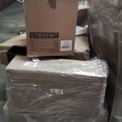 PALLET CONTAINING VARIOUS ASSORTED CUSTOMER RETURNS. TO INCLUDE PEDAL BINS, HOME FITNESS MACHINE ECT.