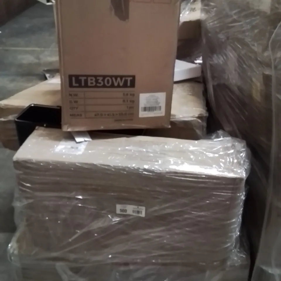 PALLET CONTAINING VARIOUS ASSORTED CUSTOMER RETURNS. TO INCLUDE PEDAL BINS, HOME FITNESS MACHINE ECT.