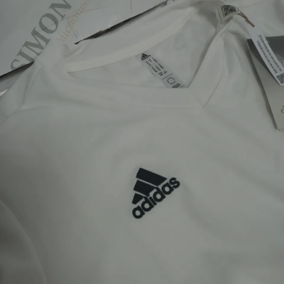 WHITE ADIDAS SPORTS V NECK TOP SIZE 12-14YRS