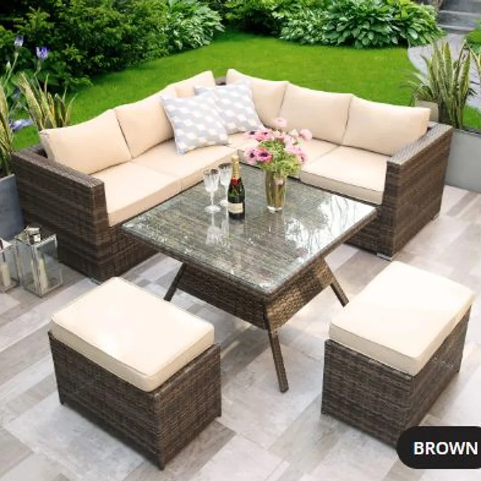BRAND NEW BOXED ALISON AT HOME DORCHESTER BROWN RATTAN DINING SOFA SET(TWO BOXES) RRP £1275