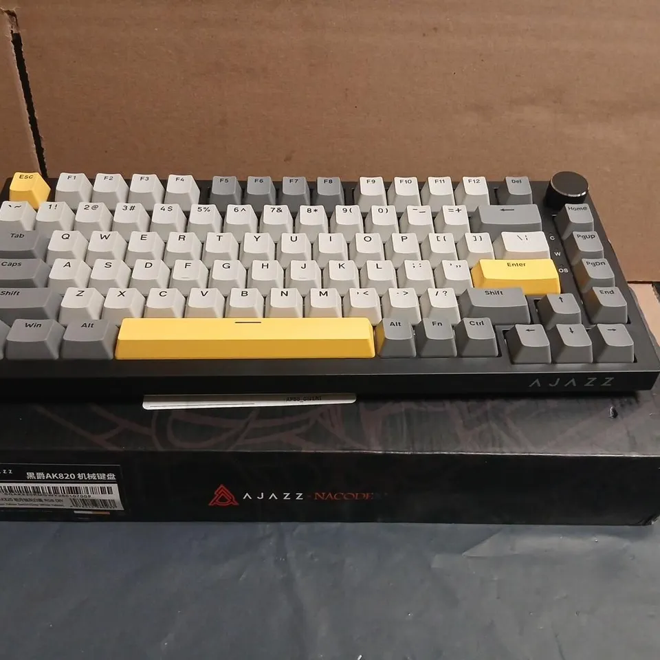 AJAZZ AK820 MECHANICAL KEYBOARD WITH MOON YELLOW SWITCHES – GREY/WHITE-YELLOW KEYCAPS (BOXED)