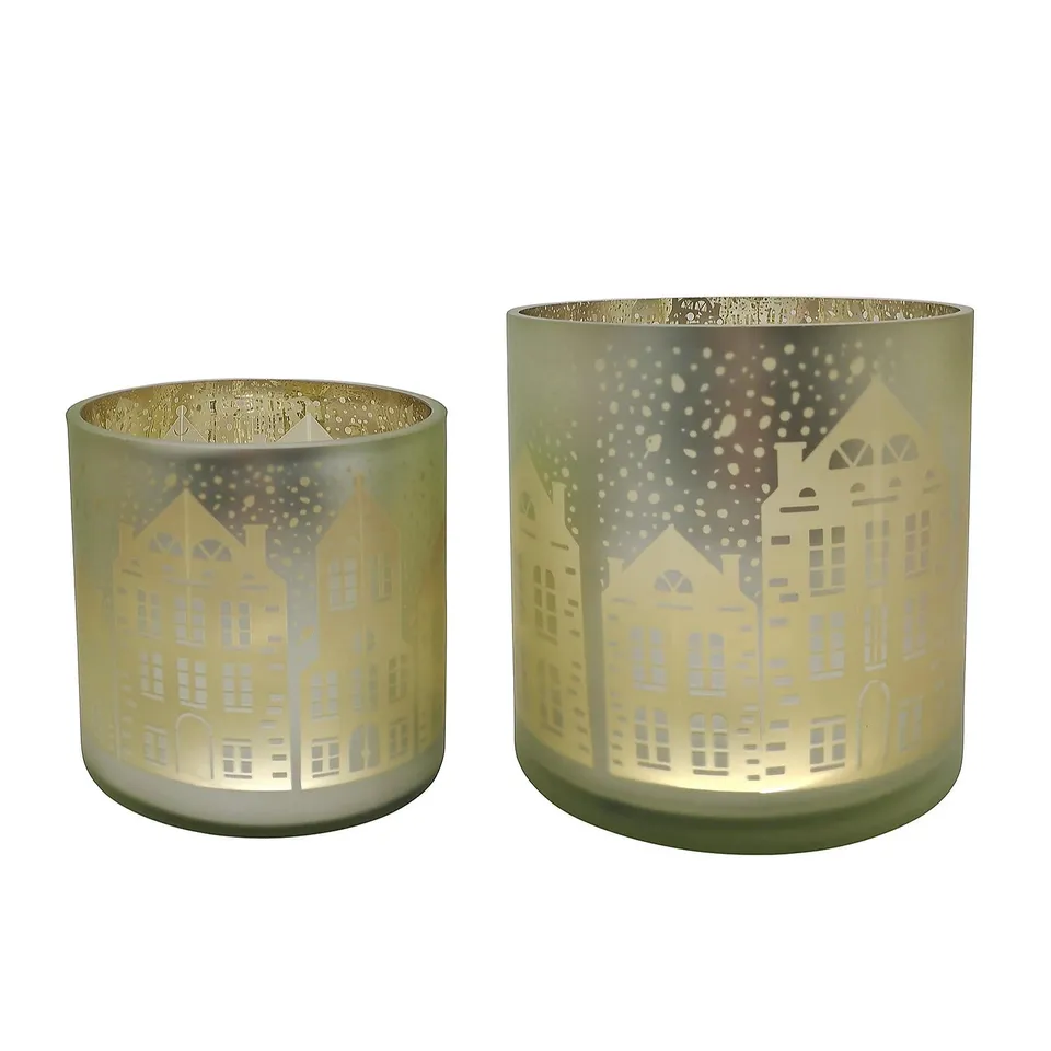 HOME STORIES SET OF 2 PRE LIT HOUSE SCENE HURRICANE