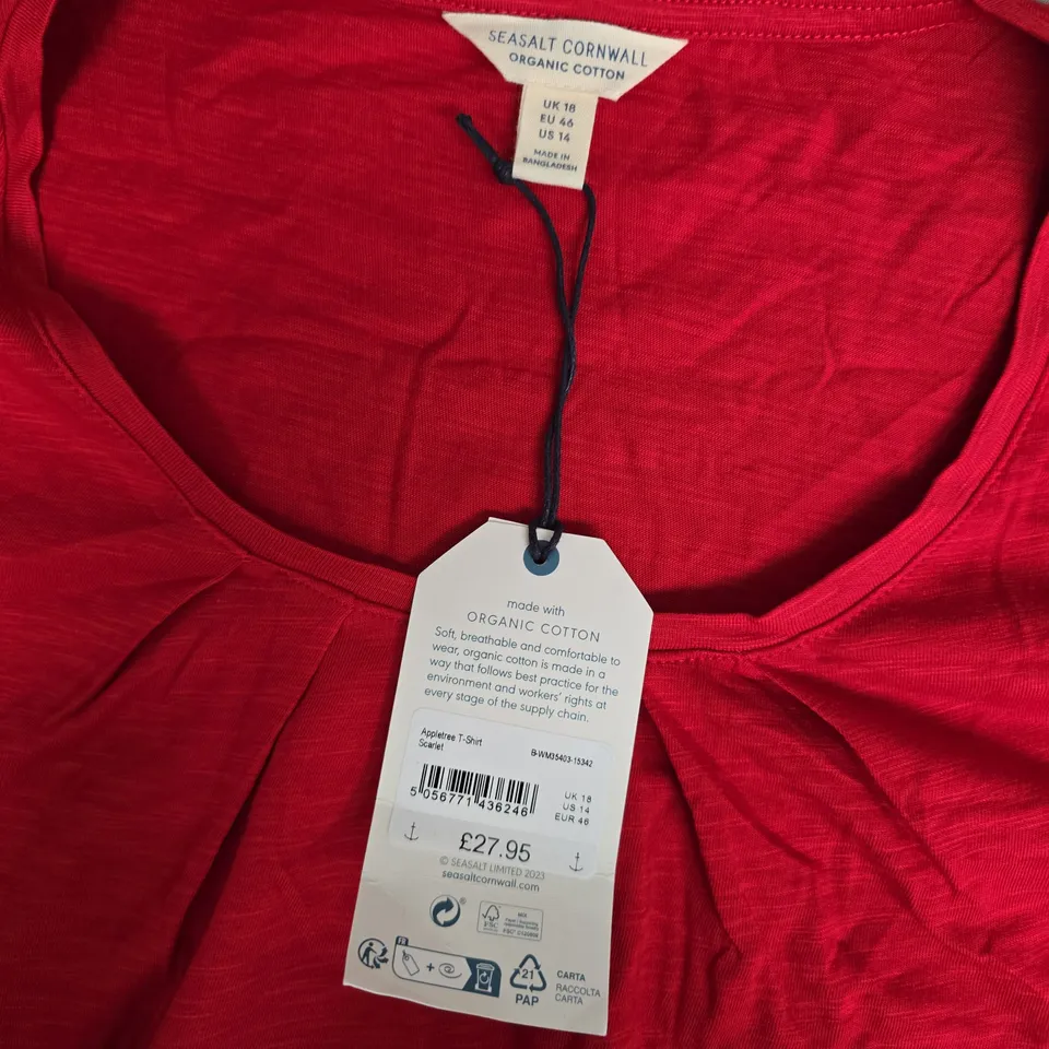 SEASALT CORNWALL APPLETREE T-SHIRT - RED, ORGANIC COTTON, UK 18 (EU 46, US 14)
