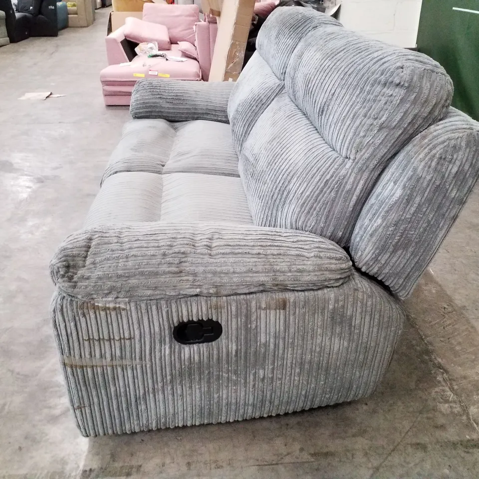 QUALITY DESIGNER 3 SEATER MANUAL RECLINER SOFA - GREY CORDUROY FABRIC 