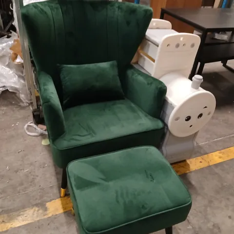 77CM WIDE PLUSH VELVET MODERN WINGBACK CHAIR AND OTTOMAN BOTTLE GREEN