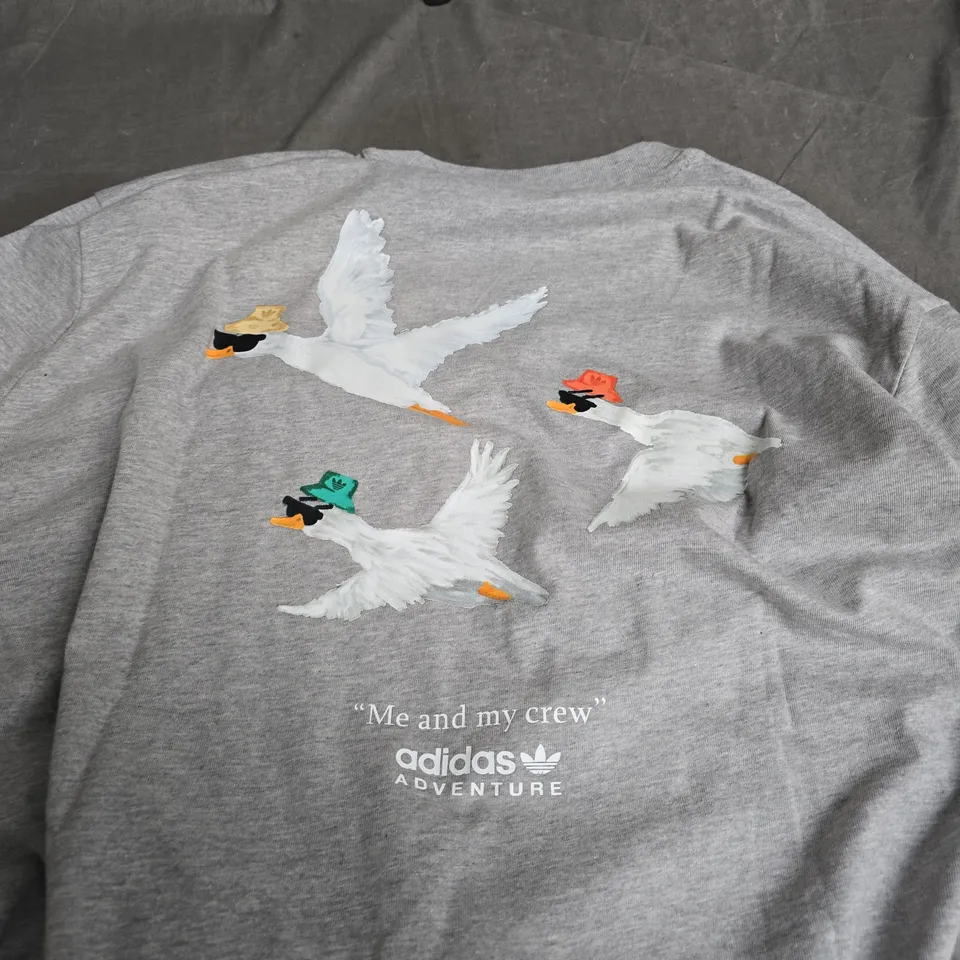 ADIDAS ADVENTURE T-SHIRT – ME AND MY CREW GRAPHIC, GREY, UK XL