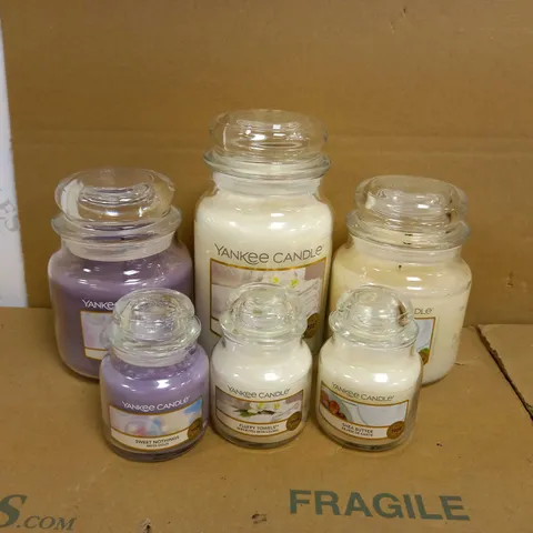 BOX OF APPROX 6 YANKEE CANDLES - SWEET NOTHINGS, SHEA BUTTER, FLUFFY TOWELS 