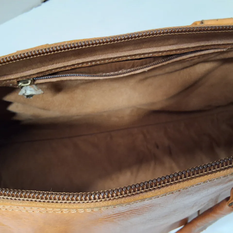 BROWN LEATHER SATCHEL BAG WITH DOUBLE HANDLES