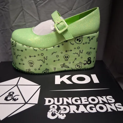 BRAND NEW BOX KOI X DUNGEONS AND DRAGONS GLABAGOOL GELATINOUS CUBE WEDGE MARY JANES GREEN SIZE 6