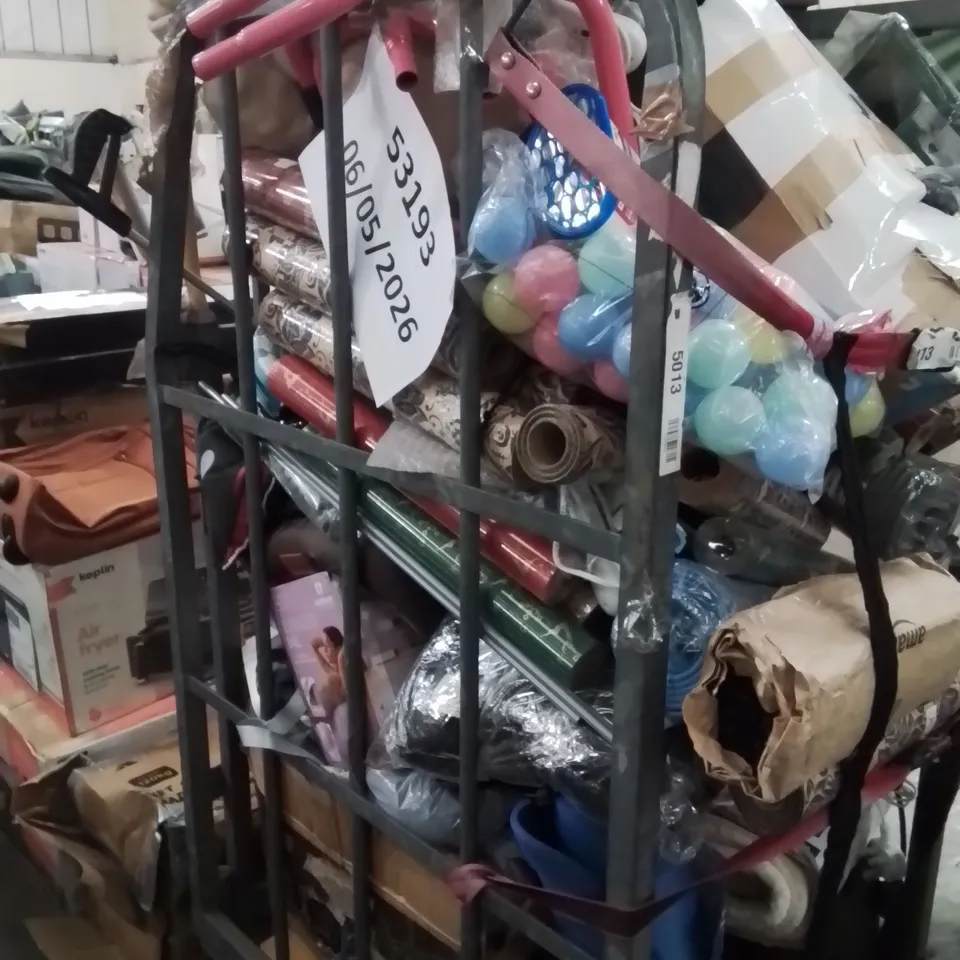 CAGE OF ASSORTED HOUSEHOLD GOODS AND PRODUCTS TO INCLUDE;INTERIOR DEHUMIDIFIER,HEATED BLANKET,YOGA MAT,AIR FRYER