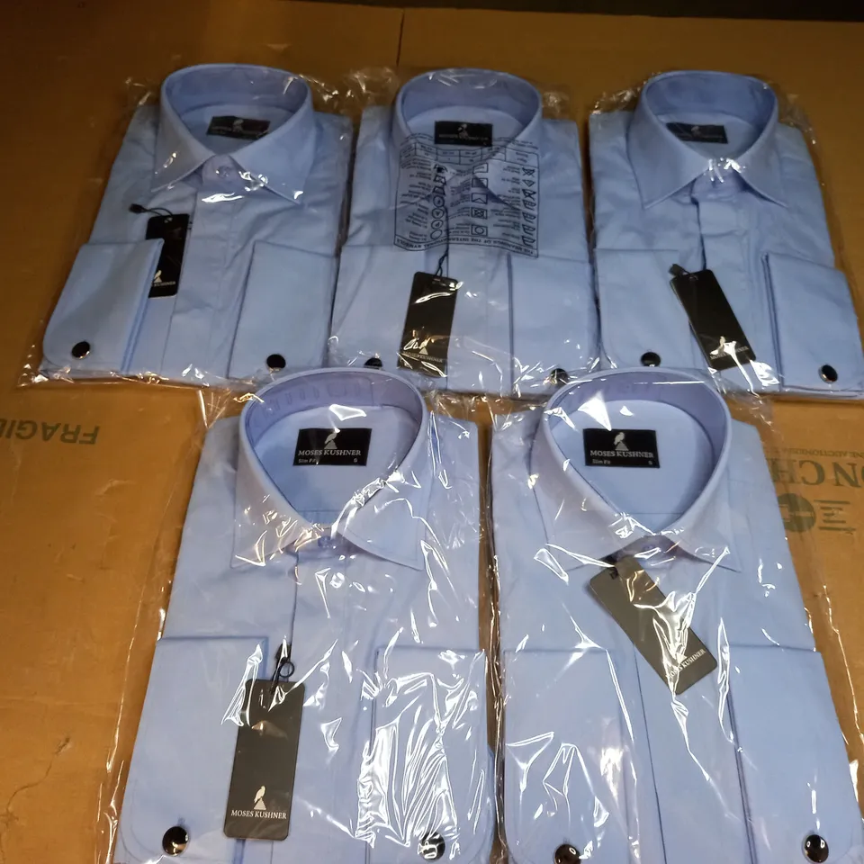 MOSES KUSHNER LOT OF 5 LONG SLEEVE SLIM FIT BUTTONED BLUE SHIRTS - SMALL